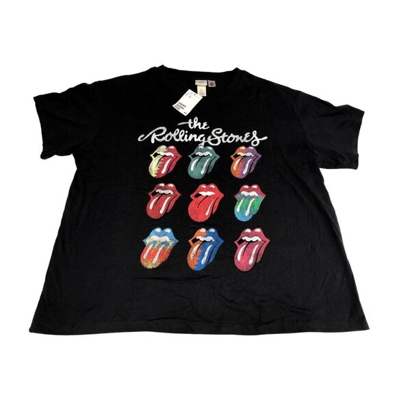 H&M Rolling Stones Tongue Logo T-Shirt Womens XL Black Multicolor Relaxed Fit - Picture 1 of 5